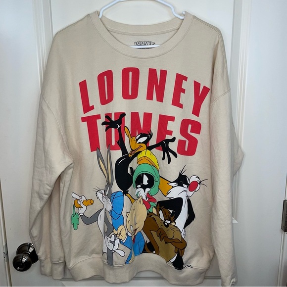 looney tunes graphic sweatshirt ivory Sz XXL - Picture 4 of 14
